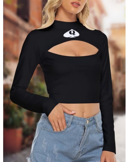 QUEEN Of SPADES Hollow Chest Keyhole Tight Crop Top, 18